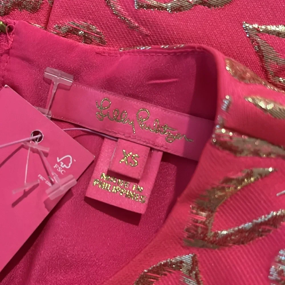 NWT Lilly Pulitzer Pratt Puff sleeve pink gold brocade top Sz XS SM - Picture 13 of 13